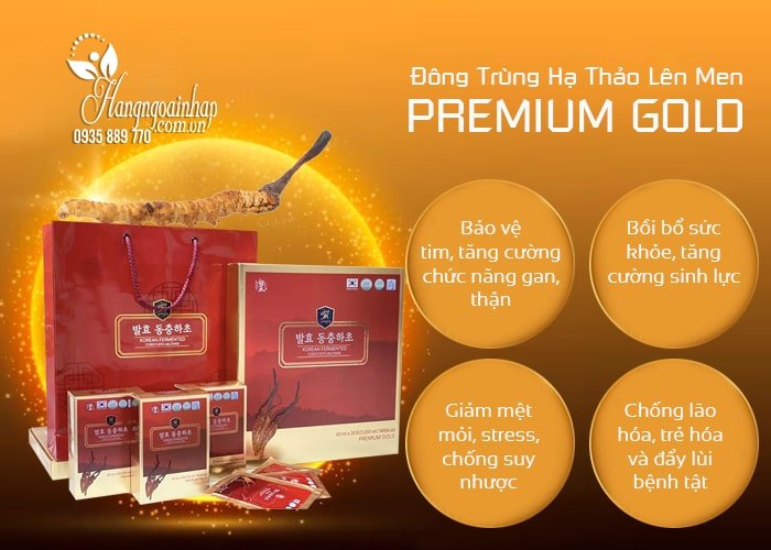 Đông trùng hạ thảo lên men Korean fermented cordyceps militaris Premium Gold 3 Đông trùng hạ thảo lên men Premium Gold 40ml x 30 gói 3