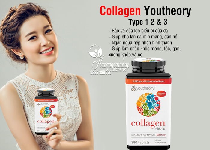 Collagen Youtheory Type 1 2 & 3 390 Viên mẫu mới Của Mỹ-Collagen Không Biến Tính 8