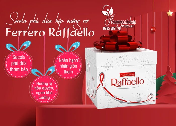 Socola phủ dừa Ferrero Raffaello hộp vuông nơ 300g 1